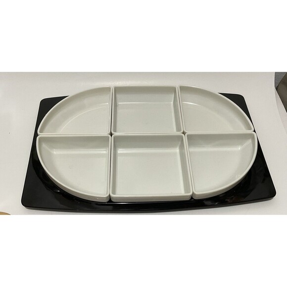 Vtg Ornamin Black White Serving Platter Tray Sections Charcuterie Heavy Melamine - Picture 1 of 5